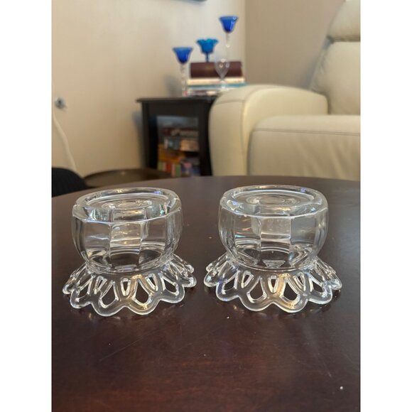 Set of 2 Vintage Crystal Glass Taper / Pillar Candle Holders 2 Tapers included - Picture 8 of 12